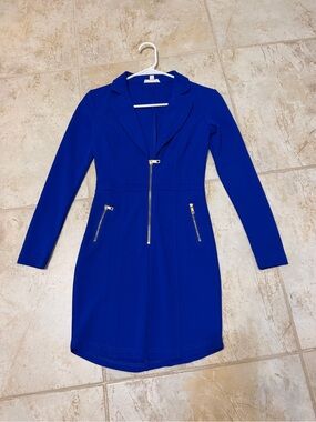 a'gaci Royal Blue Zip-Front Long-Sleeve Mini Dress